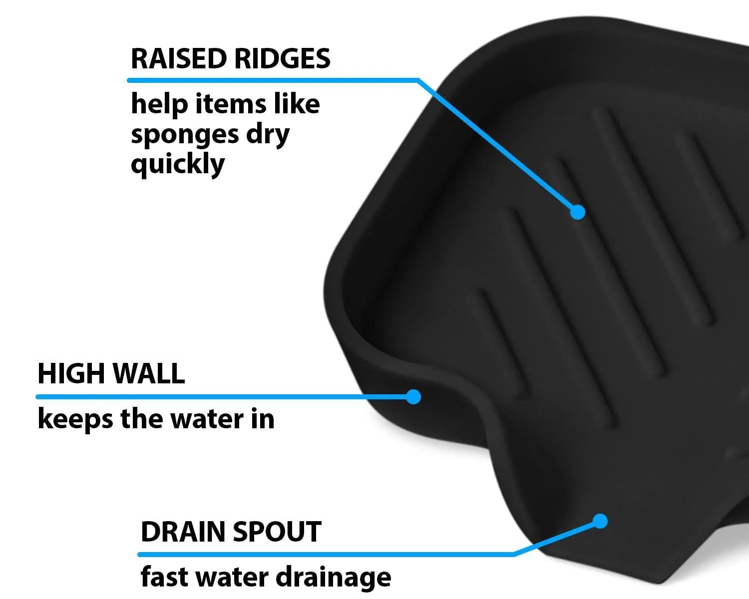 2 Pcs Black Silicone Self Draining Rectangular Soap Dishes Waterfall Soap Dish