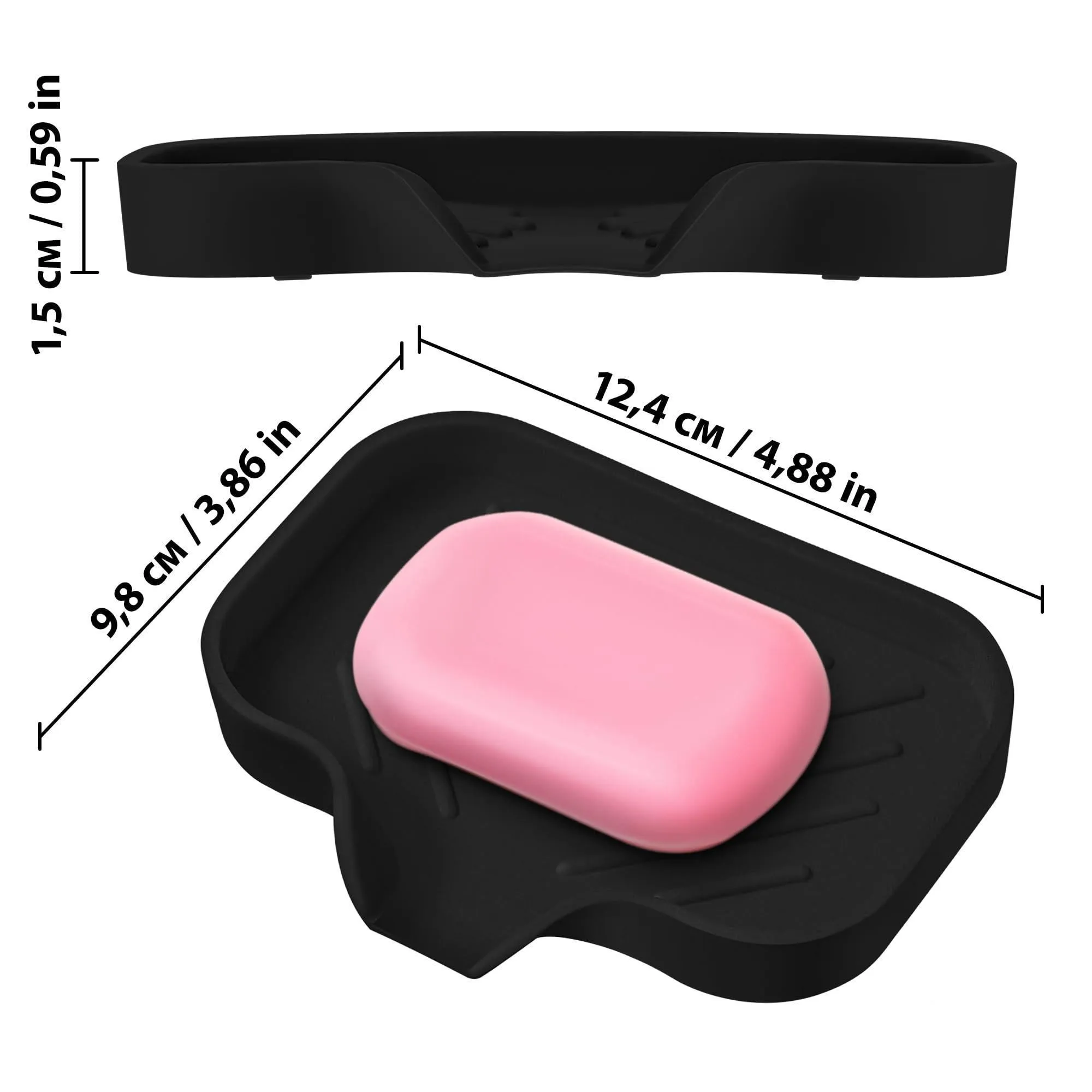 2 Pcs Black Silicone Self Draining Rectangular Soap Dishes Waterfall Soap Dish