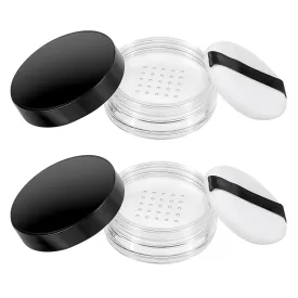 2 Pcs Empty Makeup Container, 10ml/0.34oz Plastic Travel Powder Container with Puff, Loose Powder Containers, Refillable Powder Bottle Box with Rotatable Sifter and Black Screw Lid