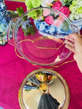 Anchor  Hocking/Fire King Casserole Dish, Ovenware MCM Gold and Silver Metal  Round 3 Piece Set