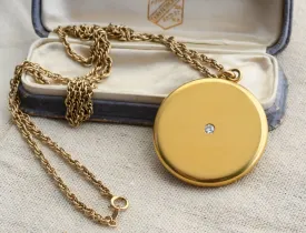 Antique 14K Solid Gold 0.12-0.13CT Old Cut Diamond Locket Necklace, Carter, Gough & Co, Monogram EFB, 24" Chain