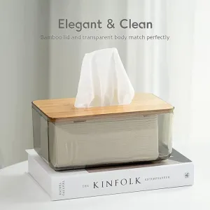 Bamboo Lid Tissue Paper Box-(5303)Large Transparent