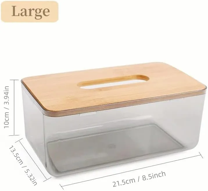 Bamboo Lid Tissue Paper Box-(5303)Large Transparent