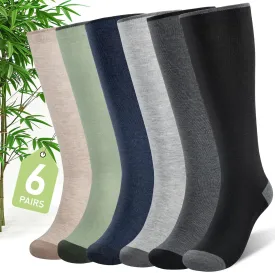 Bamboo Viscose Compression Socks for Women & Men (6 Pairs) 20-30 mmHg Knee High Support for Nurses Travel Pregnant