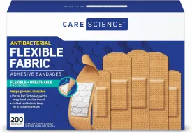 Care Science Fabric Adhesive Bandages, 200 ct Bulk Assorted Sizes | FSA HSA Eligible | Flexible   Breathable Protection for First Aid and Wound Care