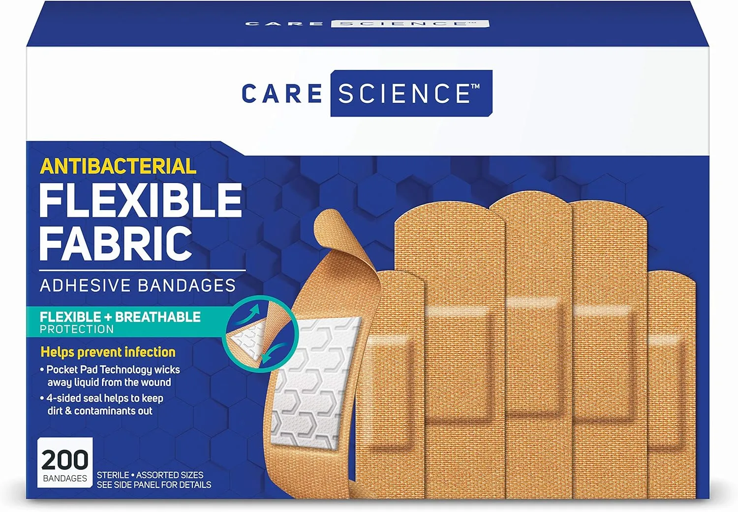 Care Science Fabric Adhesive Bandages, 200 ct Bulk Assorted Sizes | FSA HSA Eligible | Flexible   Breathable Protection for First Aid and Wound Care