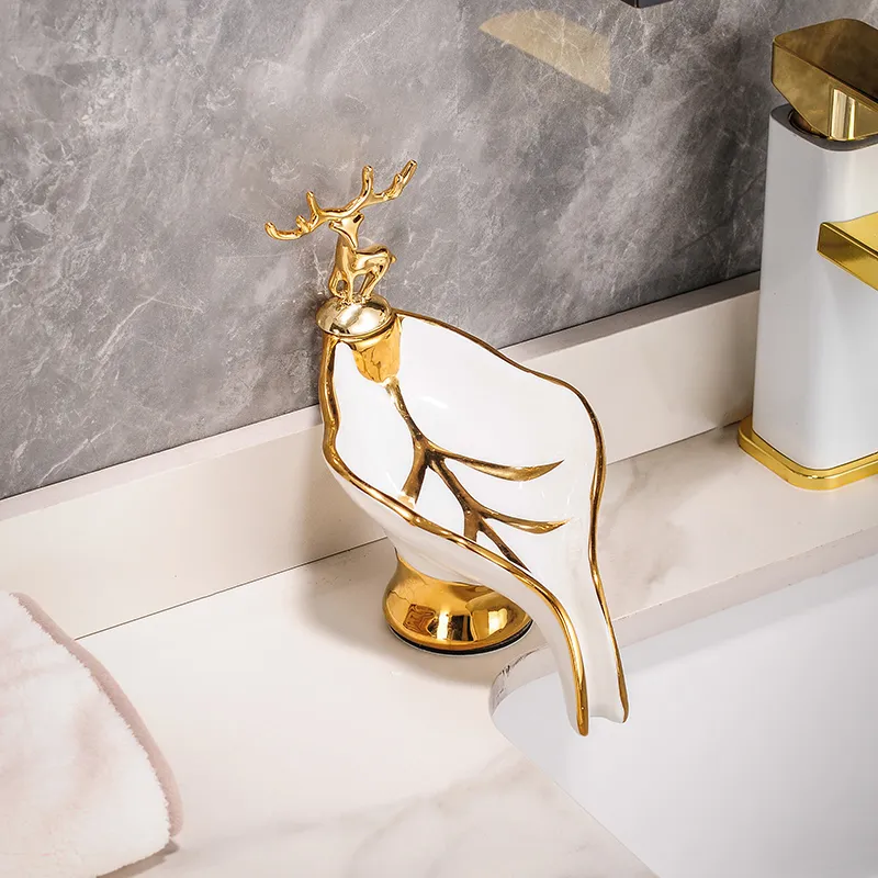 Ceramic Soap Dish Leaf Shape Draining Soap Dish Bathroom Accessories