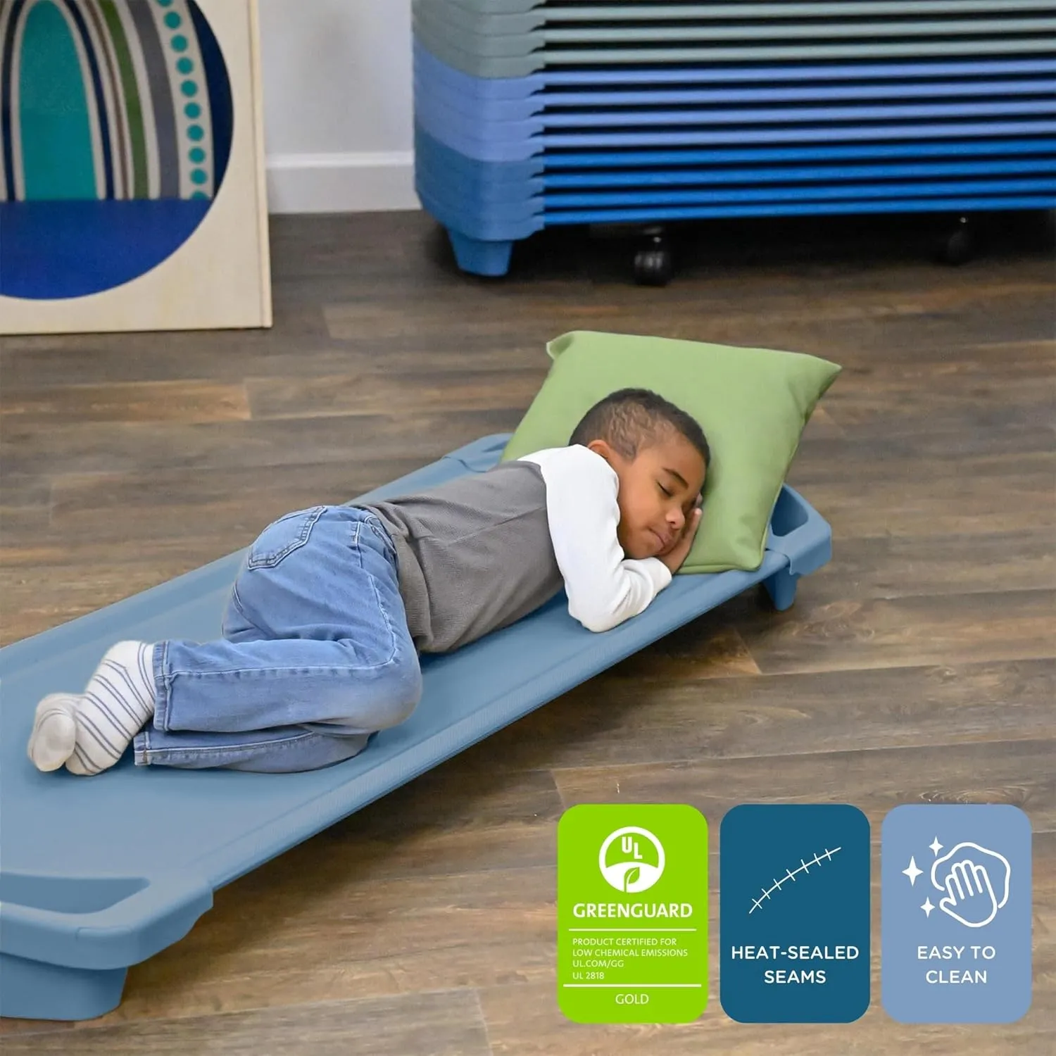 Childrens Factory SpaceLine Nap Cot, Kids Daycare and Preschool Sleeping Cot, Standard Size, Wedgewood