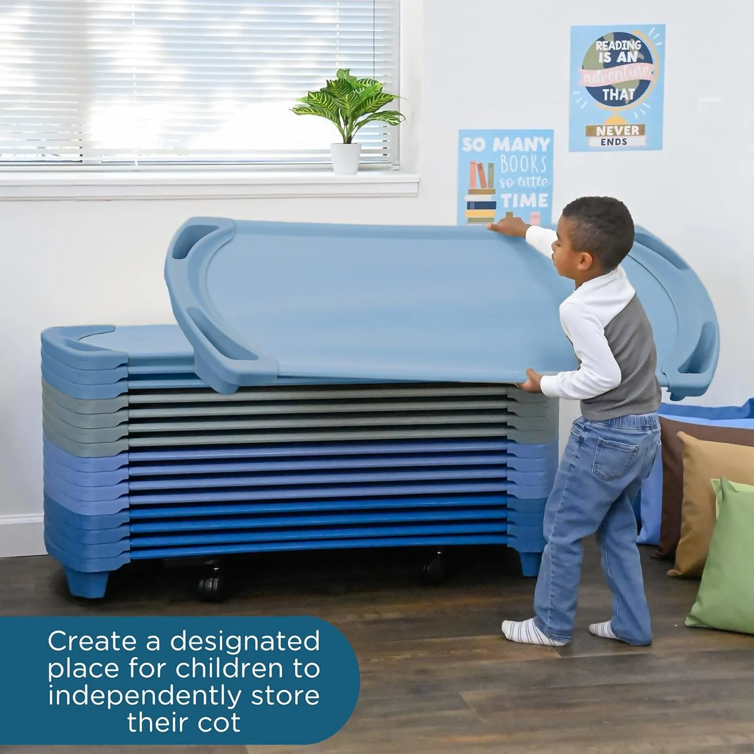 Childrens Factory SpaceLine Nap Cot, Kids Daycare and Preschool Sleeping Cot, Standard Size, Wedgewood