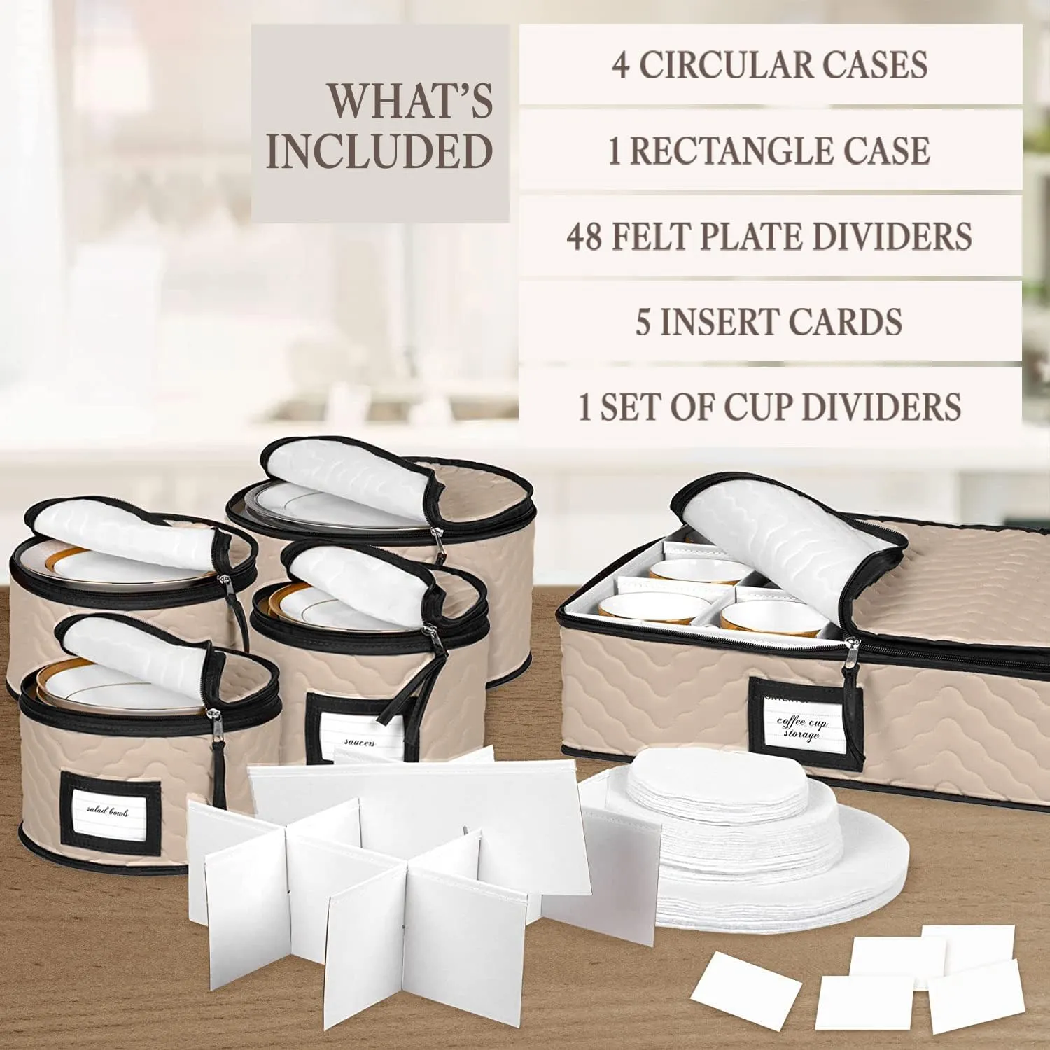 China Storage Containers 5-Piece Set Moving Boxes for Dinnerware, Glasses, Plates, Mugs and Saucers Sturdy Quilted Microfiber Dish Organizer with Dividers for Seasonal Storage - Brown