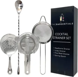 Cocktail Strainer Set Stainless Steel Bar Tools with Stirring Spoon - Hawthorne, Julep, & Fine-Mesh Sifter for Drinks