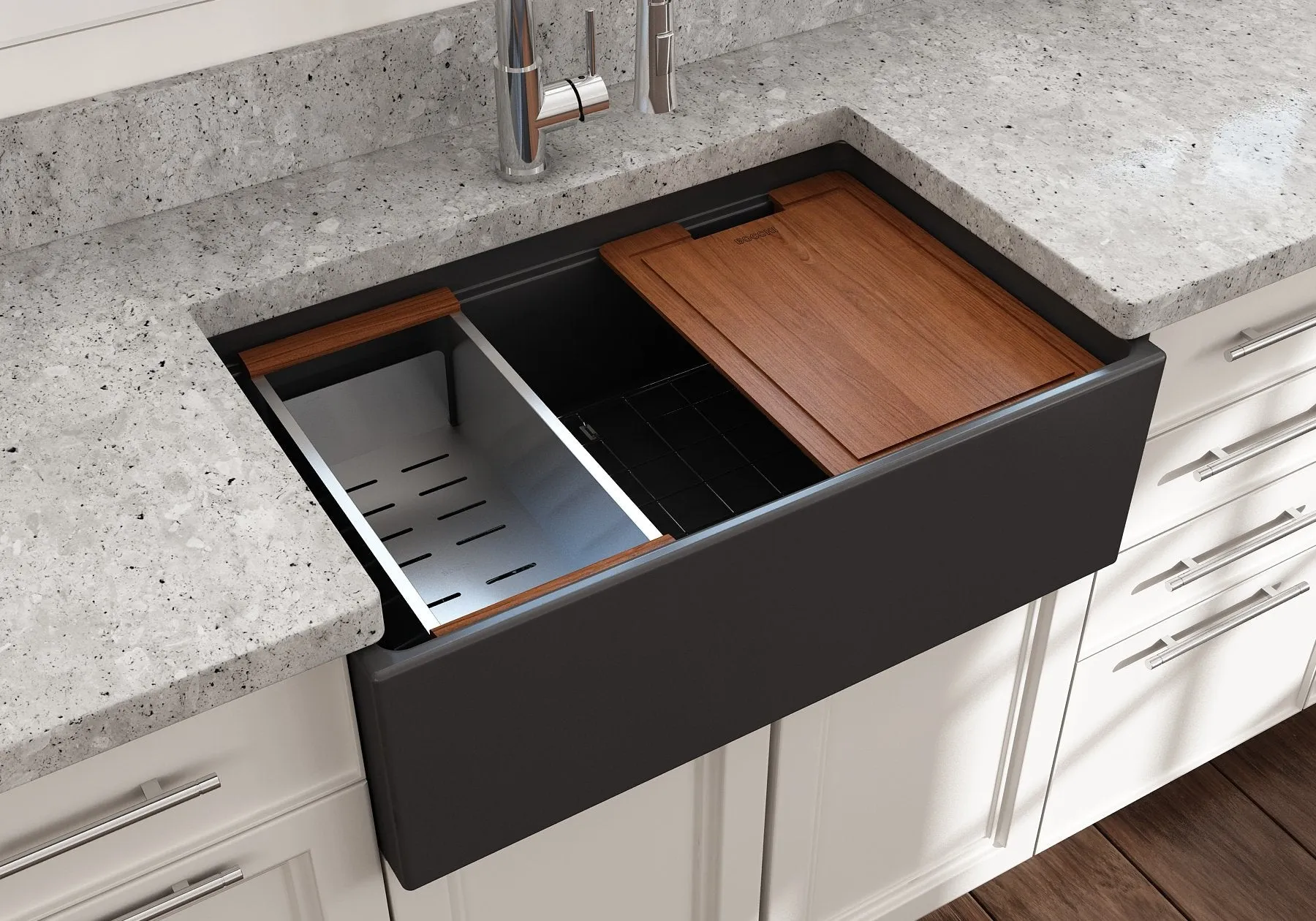 Contempo Step-Rim 30" x 19" x 10" Single-Basin Farmhouse Apron Front Kitchen Sink in Matte Dark Gray