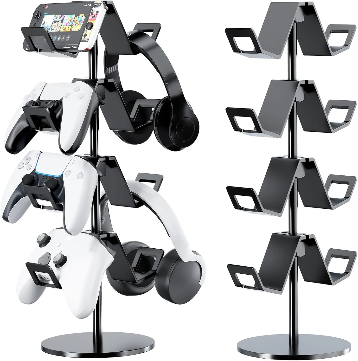 Controller Holder 4 Tier,Headphone Stand - Adjustable Headset Holder for Xbox PS5 PS4 Switch Pro - Gaming Storage for Universal Game Accessories,Desk/Floor(Black)