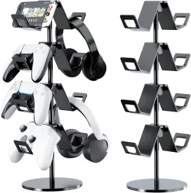 Controller Holder 4 Tier,Headphone Stand - Adjustable Headset Holder for Xbox PS5 PS4 Switch Pro - Gaming Storage for Universal Game Accessories,Desk/Floor(Black)