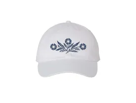 Corning Cornflower Design White Embroidered Dad Hat with Royal Blue Thread