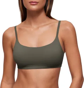 CRZ YOGA Softhold Women's Double Lined Bralettes - Scoop Neck Adjustable Straps Unlined Cami Wireless T-Shirt Everyday Bra