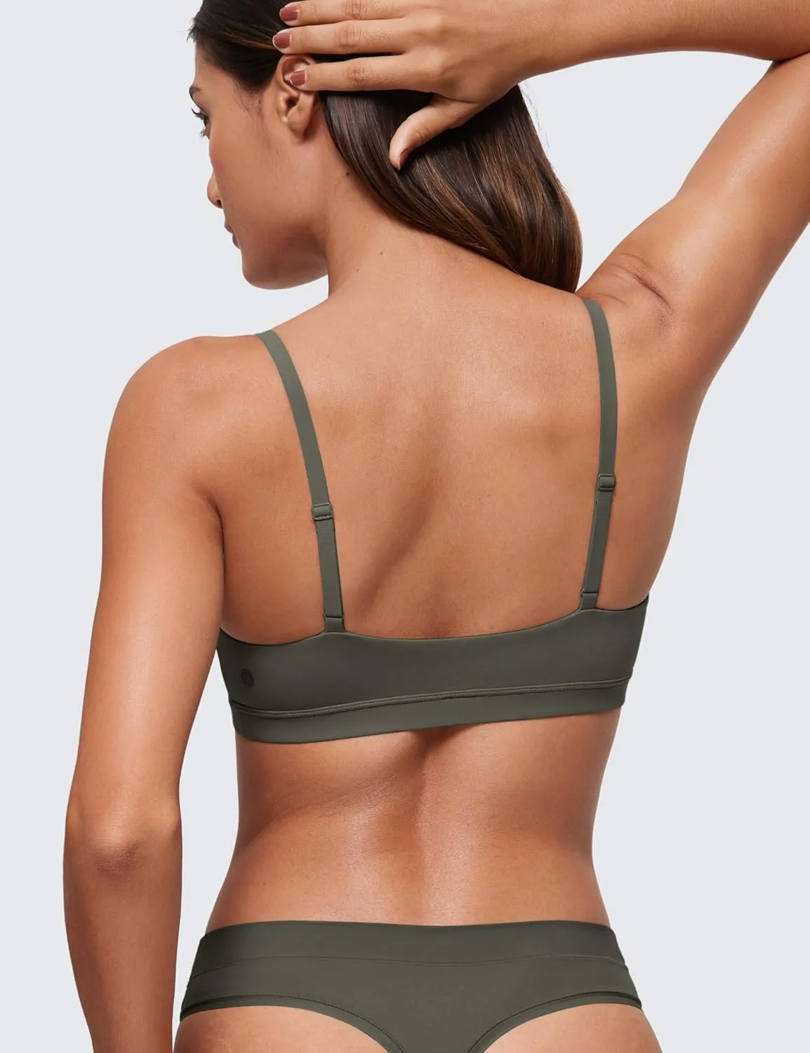 CRZ YOGA Softhold Women's Double Lined Bralettes - Scoop Neck Adjustable Straps Unlined Cami Wireless T-Shirt Everyday Bra