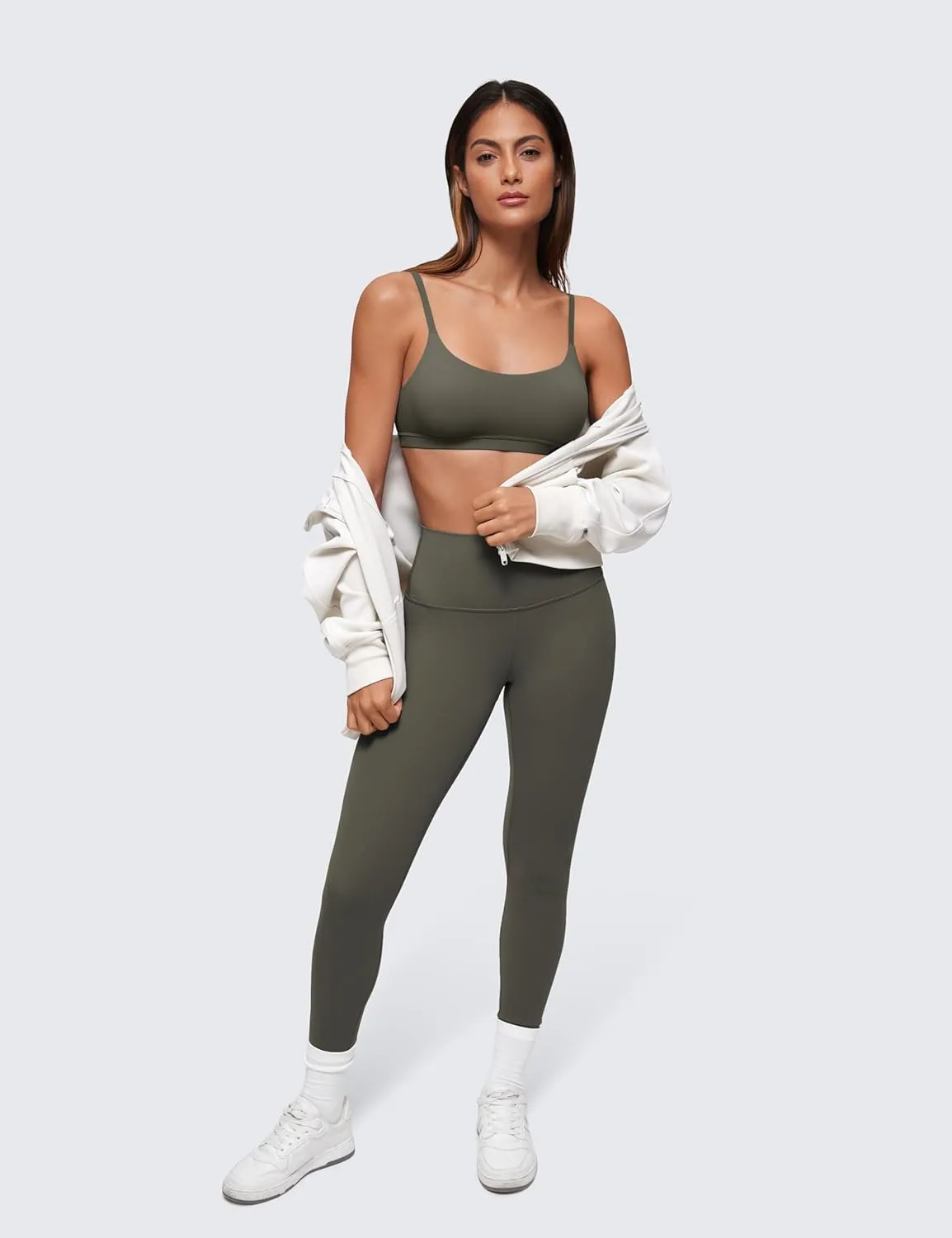 CRZ YOGA Softhold Women's Double Lined Bralettes - Scoop Neck Adjustable Straps Unlined Cami Wireless T-Shirt Everyday Bra