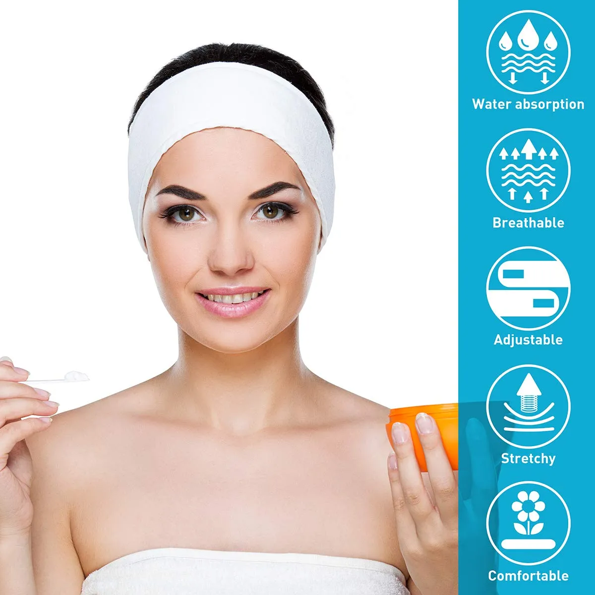 Denfany Spa Headband 3 Pack Ultra Soft Adjustable Face Wash Headband Terry Cloth Stretch Make Up Wrap for Face Washing, Shower, Facial Mask, Yoga (Black   White   Grey)