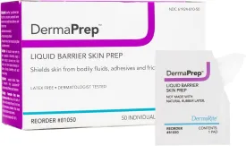 DermaRite's DermaPrep Liquid Barrier Skin Prep Protection Pads - Shields Peri Wound Skin from Bodily Fluids, Adhesives and Friction, 50 Count