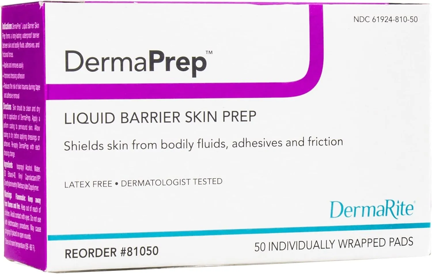 DermaRite's DermaPrep Liquid Barrier Skin Prep Protection Pads - Shields Peri Wound Skin from Bodily Fluids, Adhesives and Friction, 50 Count