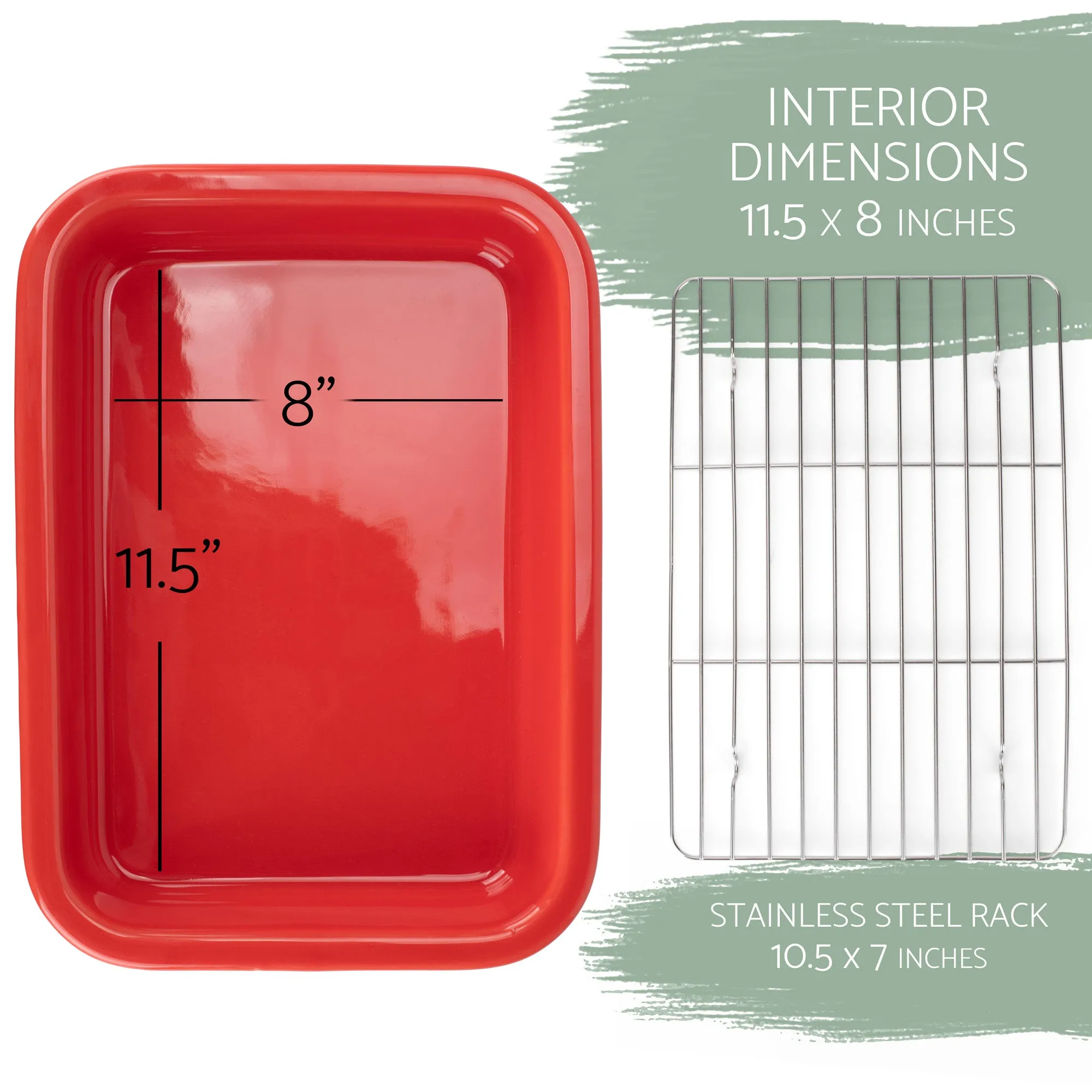 Elanze Designs Red 12.9 x 9.3 Porcelain Baking Dish With Stainless Steel Rack