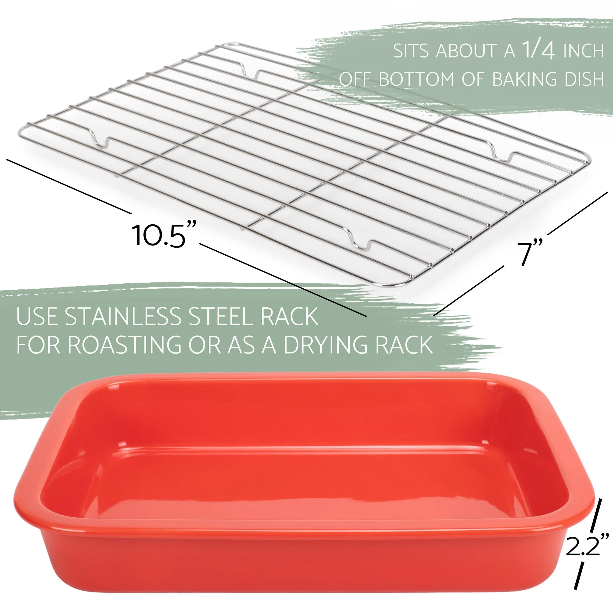 Elanze Designs Red 12.9 x 9.3 Porcelain Baking Dish With Stainless Steel Rack