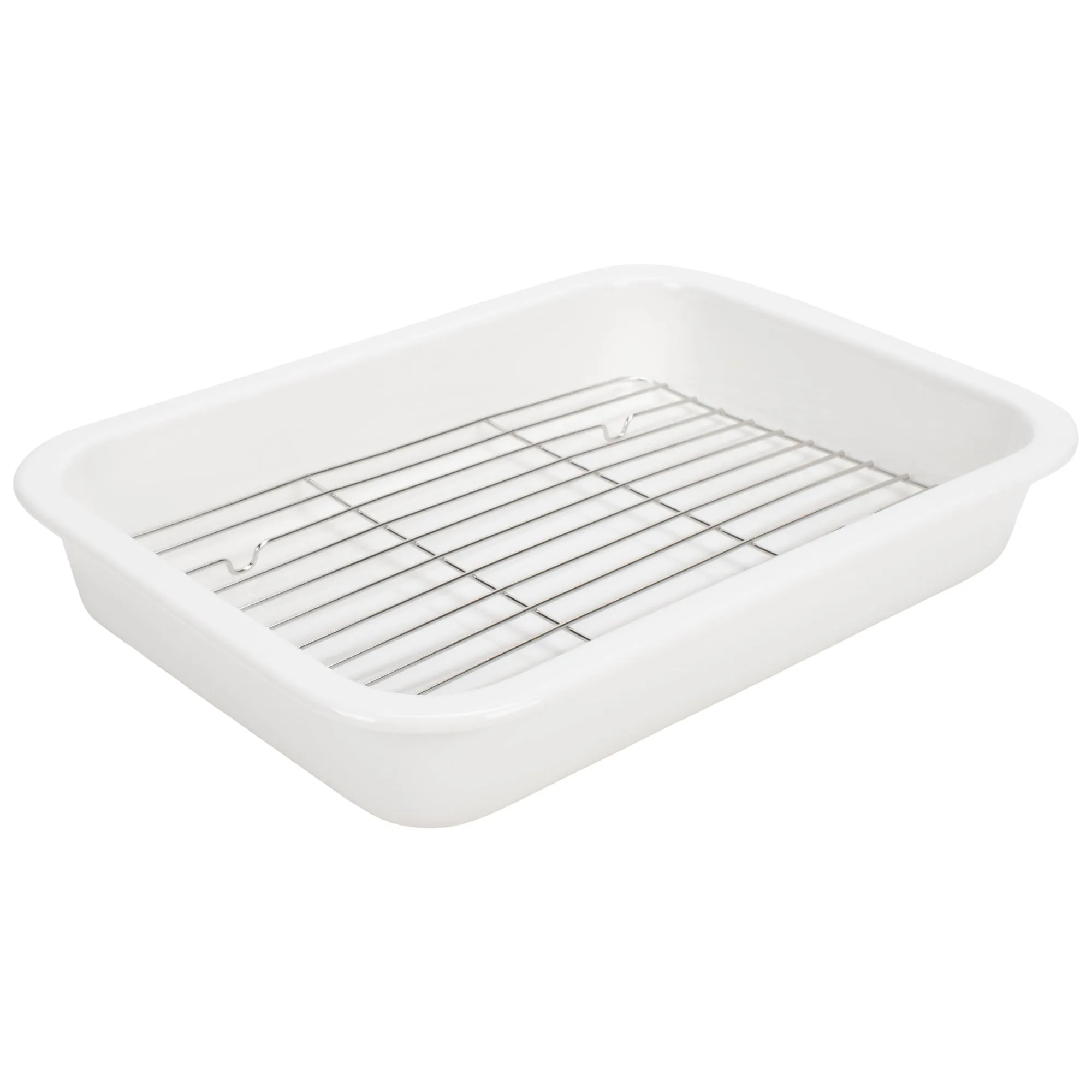 Elanze Designs White 12.9 x 9.3 Porcelain Baking Dish With Stainless Steel Rack
