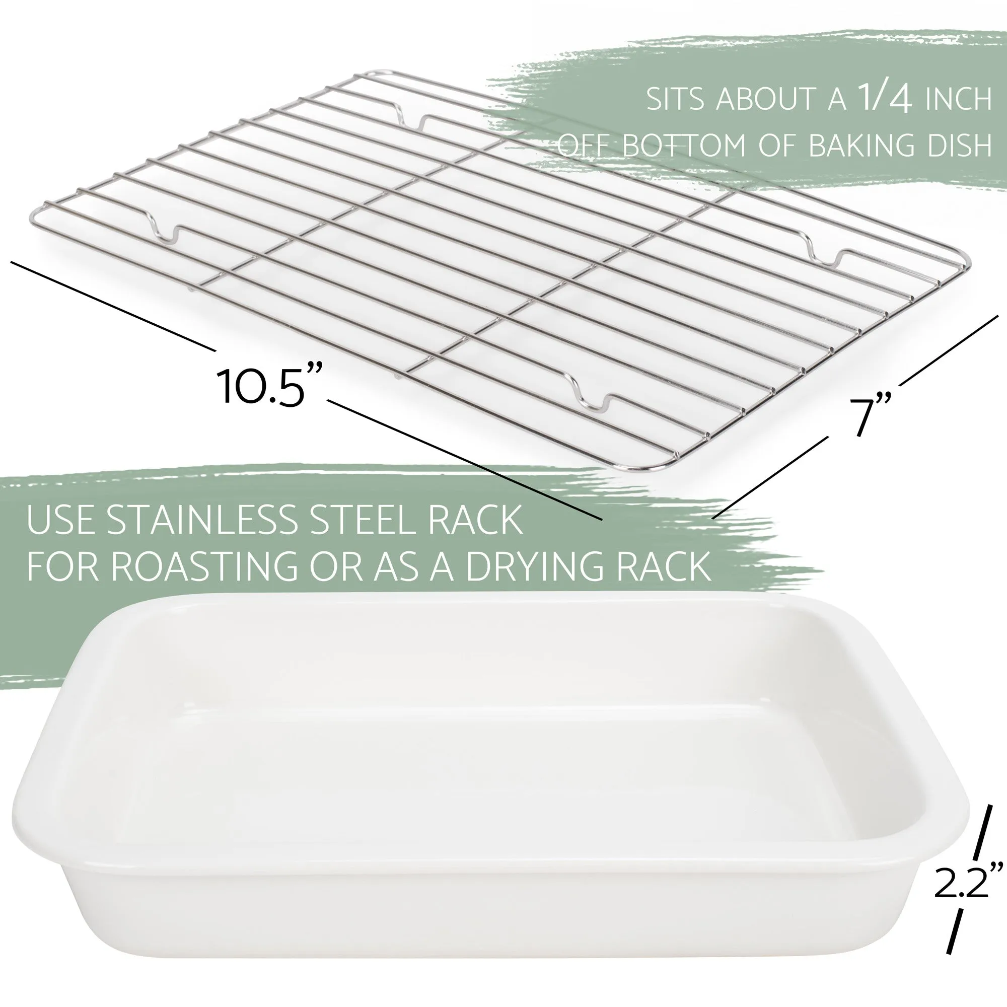 Elanze Designs White 12.9 x 9.3 Porcelain Baking Dish With Stainless Steel Rack