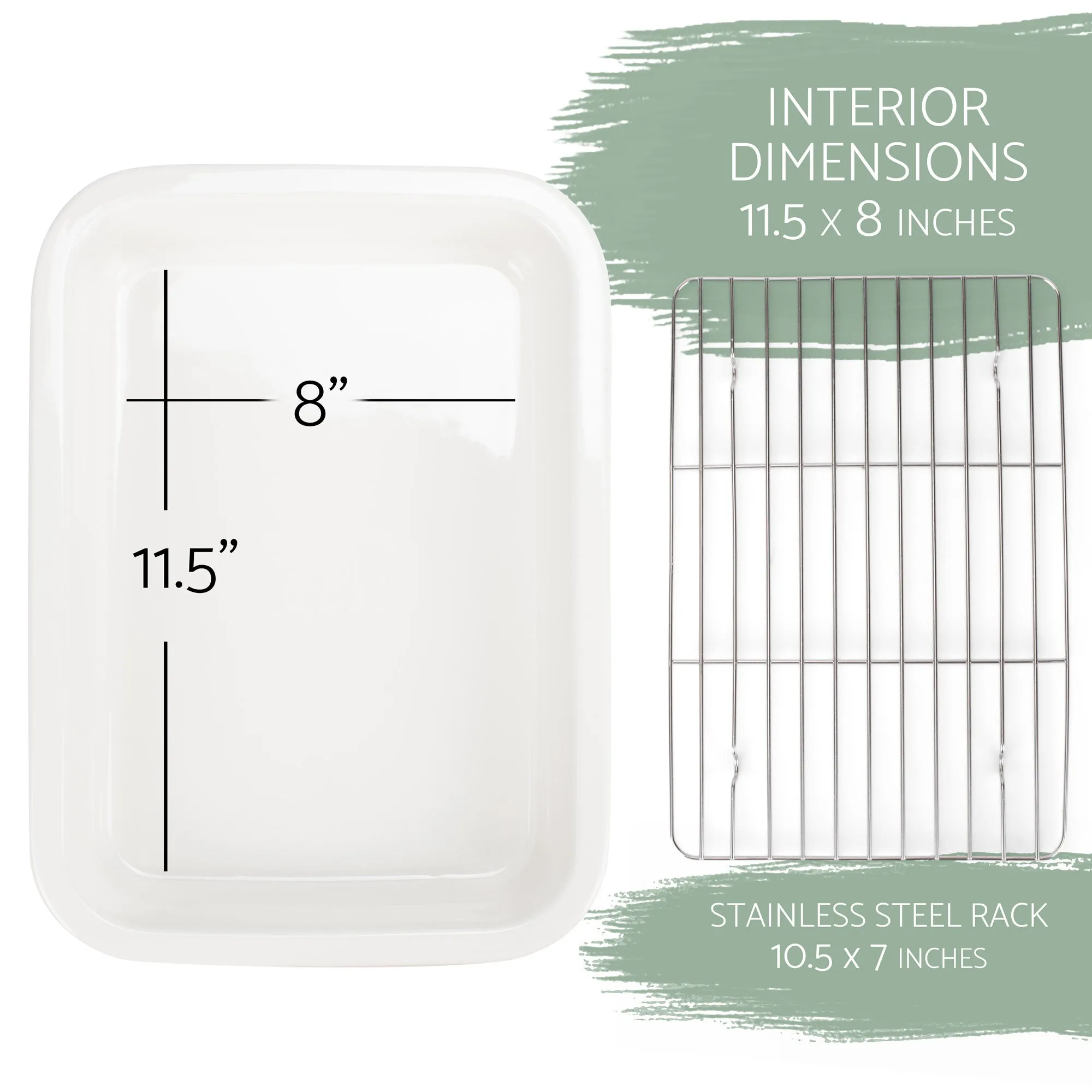 Elanze Designs White 12.9 x 9.3 Porcelain Baking Dish With Stainless Steel Rack