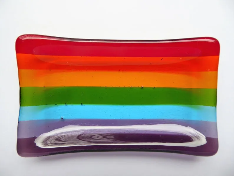 Eva Glass Design Rainbow fused glass soap dish (EGD SDR)