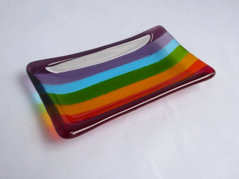 Eva Glass Design Rainbow fused glass soap dish (EGD SDR)
