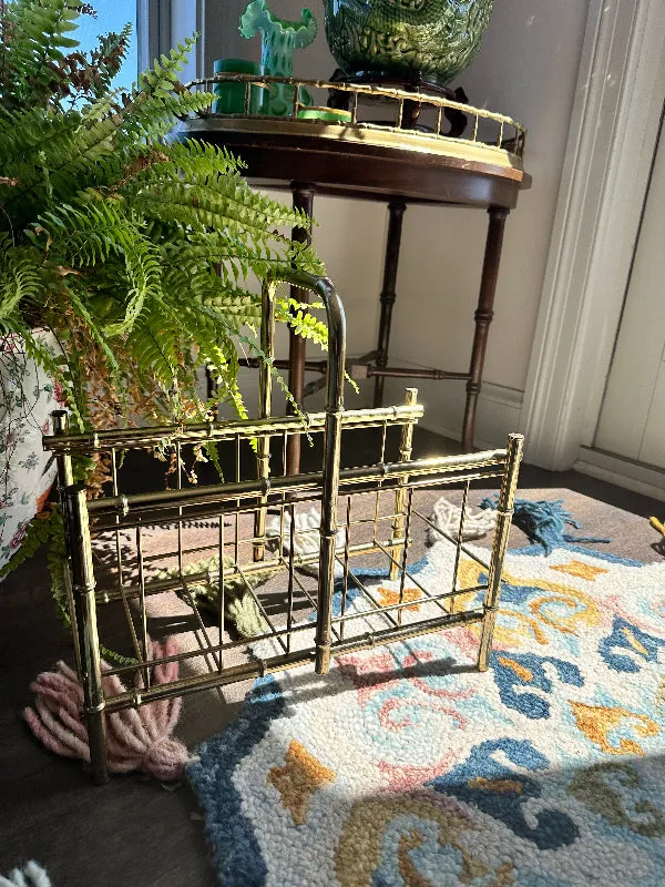 Faux Bamboo Magazine Rack, Vintage, Gold tone Metal