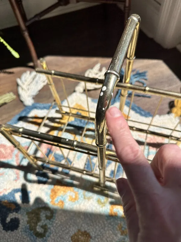 Faux Bamboo Magazine Rack, Vintage, Gold tone Metal