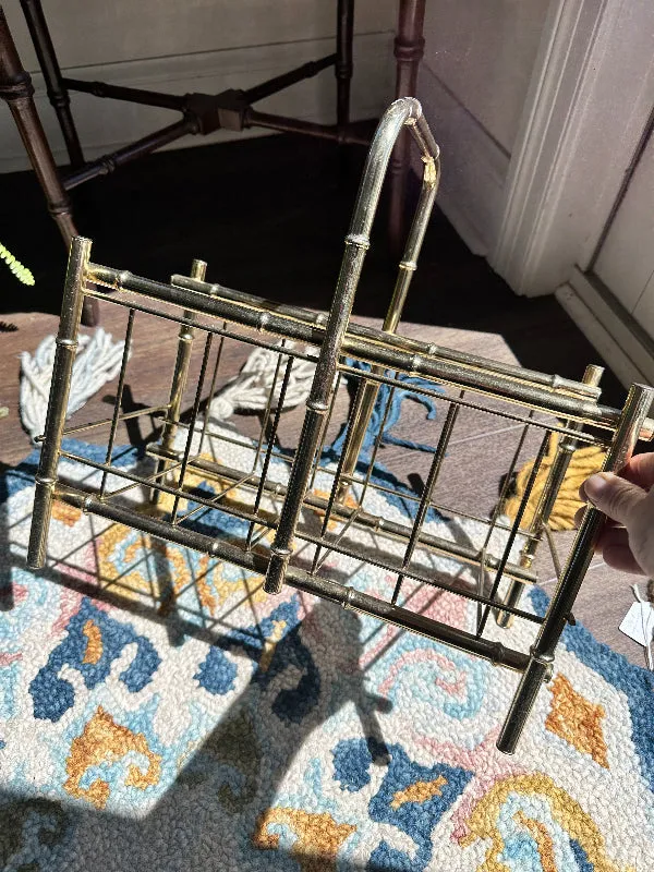 Faux Bamboo Magazine Rack, Vintage, Gold tone Metal