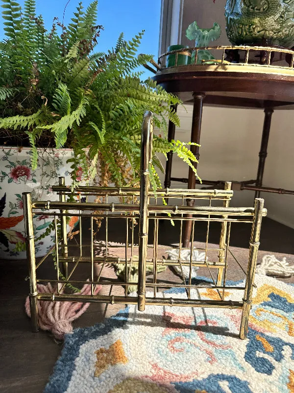 Faux Bamboo Magazine Rack, Vintage, Gold tone Metal