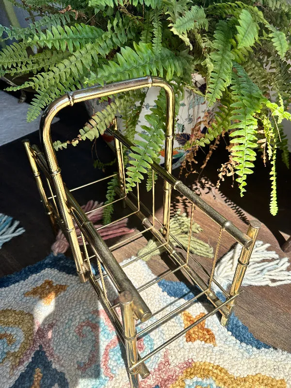 Faux Bamboo Magazine Rack, Vintage, Gold tone Metal