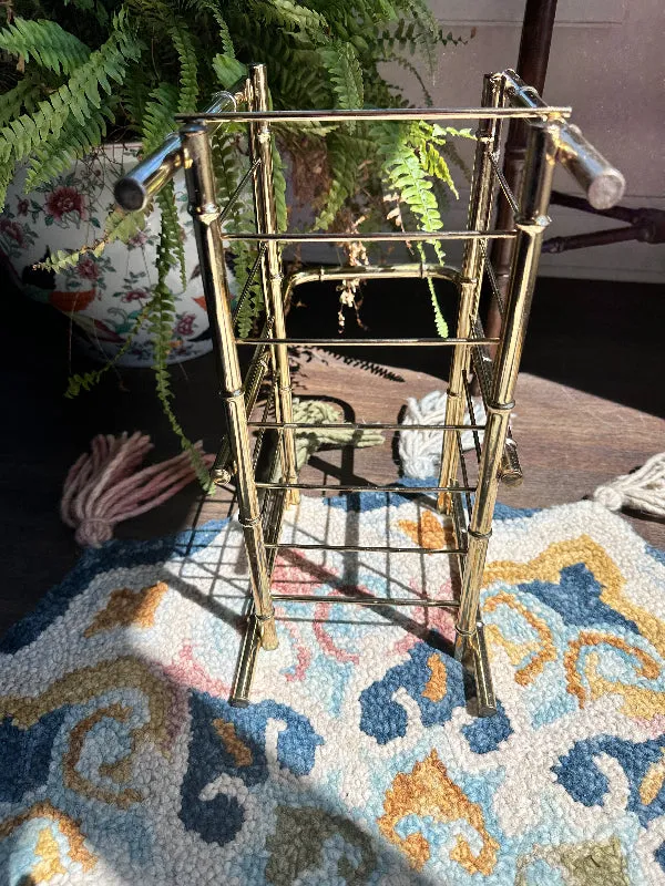 Faux Bamboo Magazine Rack, Vintage, Gold tone Metal