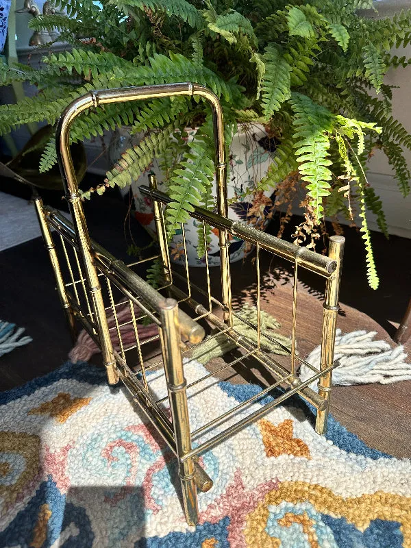 Faux Bamboo Magazine Rack, Vintage, Gold tone Metal