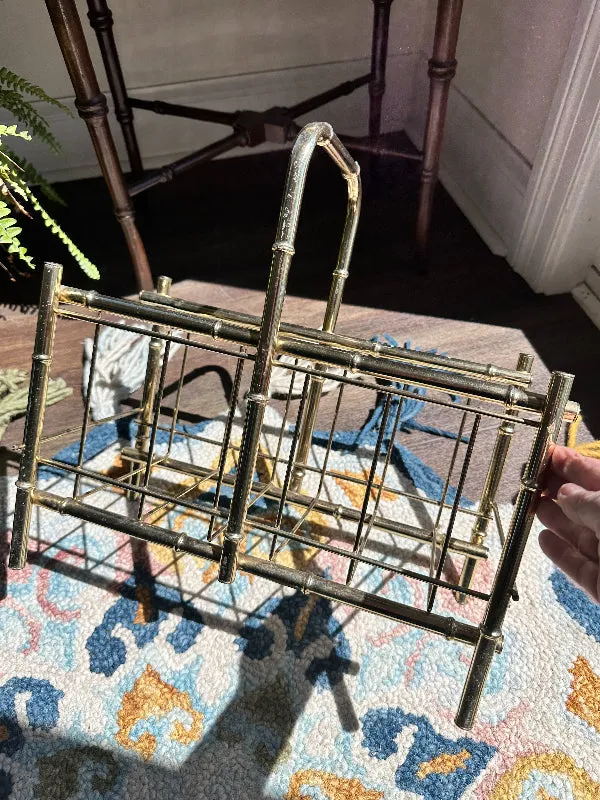 Faux Bamboo Magazine Rack, Vintage, Gold tone Metal