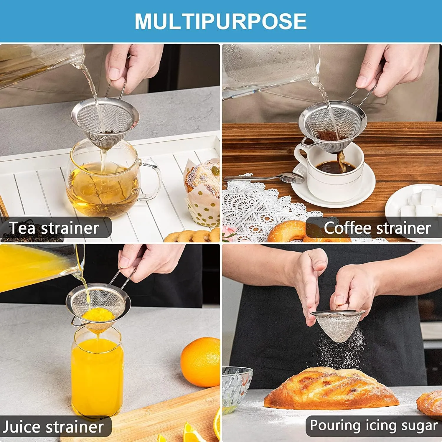 Fine Mesh Strainer - 3.3 Inch Conical Sieve - Tea Strainers for Loose Tea, Coffee Strainer, Food Strainer, Juice Strainer, and Much More!