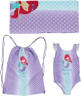 Flamingo Girls One Piece Bathing Suit Beach Bag and Towel 3 Swimsuit Set Toddler