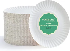 FOCUSLINE 7 Inch White Paper Plates, Uncoated Paper Plate, Everyday Disposable Dessert Plates 7" Plate Bulk, Pack of 500 Count