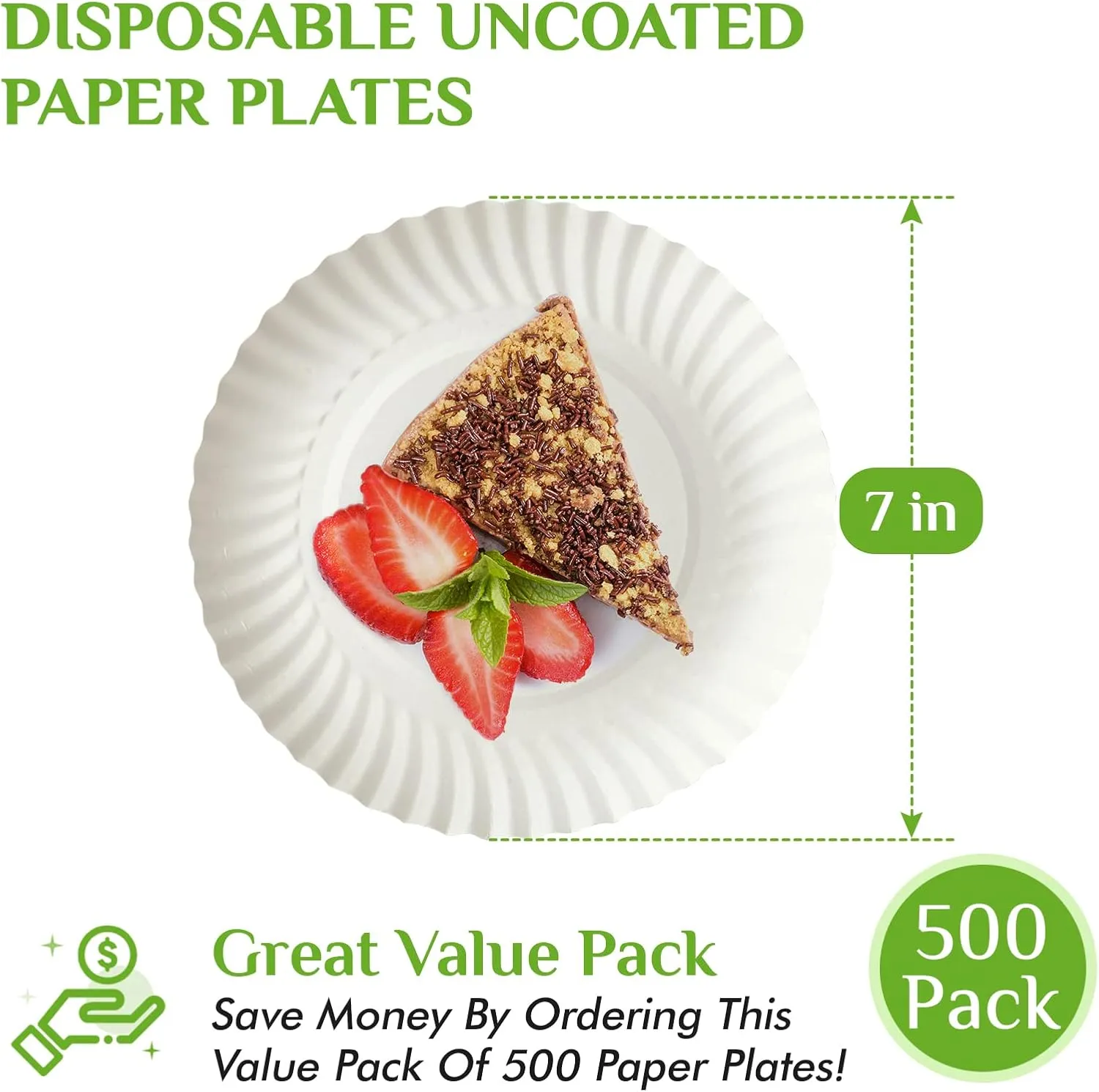 FOCUSLINE 7 Inch White Paper Plates, Uncoated Paper Plate, Everyday Disposable Dessert Plates 7" Plate Bulk, Pack of 500 Count