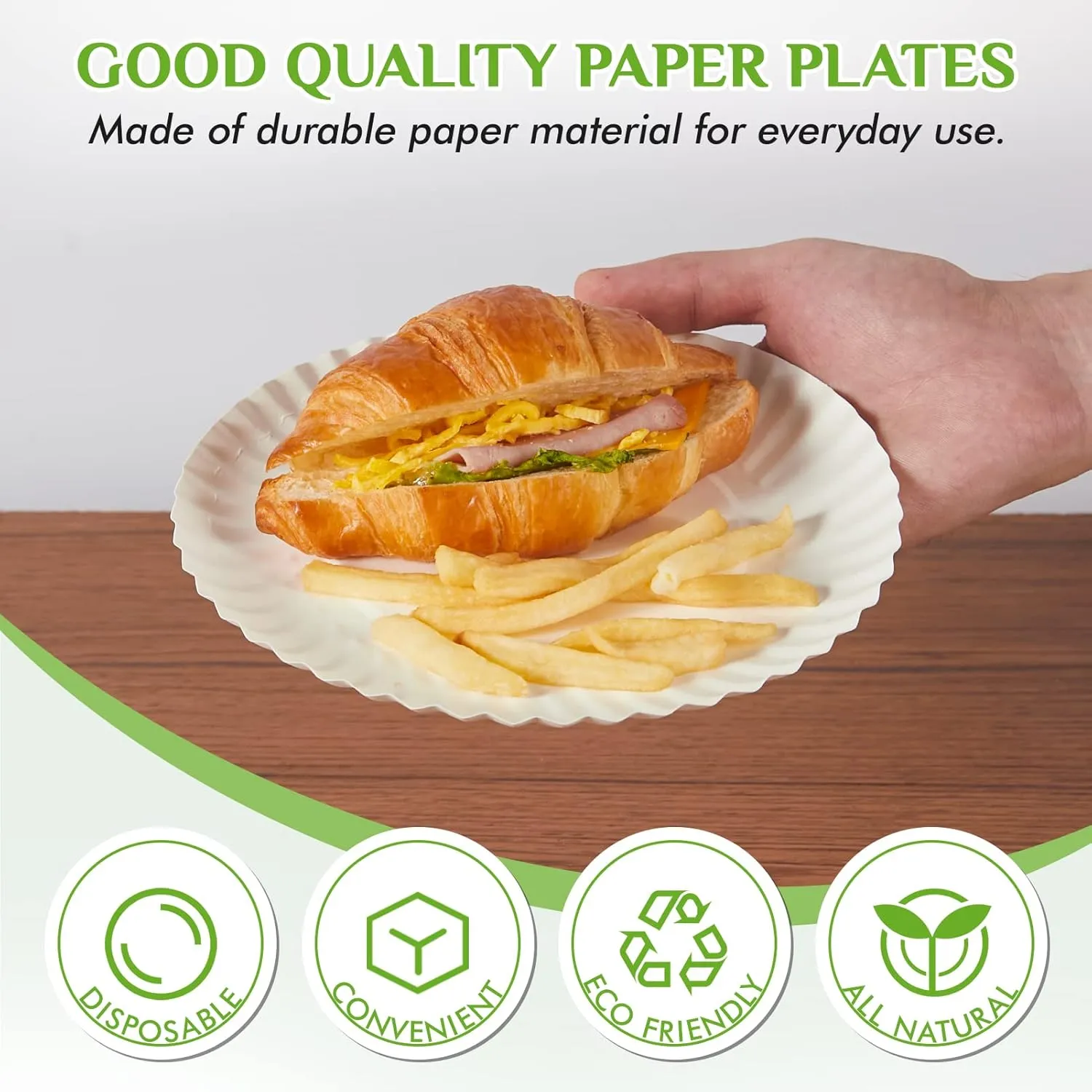 FOCUSLINE 7 Inch White Paper Plates, Uncoated Paper Plate, Everyday Disposable Dessert Plates 7" Plate Bulk, Pack of 500 Count