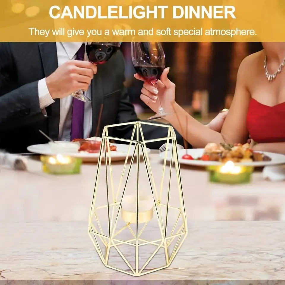 Hexagon Shaped Metal Candle Stand-(14306)Golden(SA2405-17)