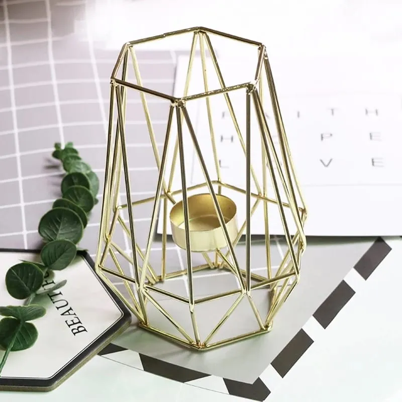 Hexagon Shaped Metal Candle Stand-(14306)Golden(SA2405-17)