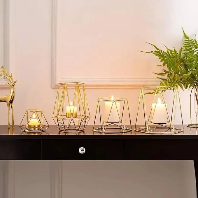 Hexagon Shaped Metal Candle Stand-(14306)Golden(SA2405-17)