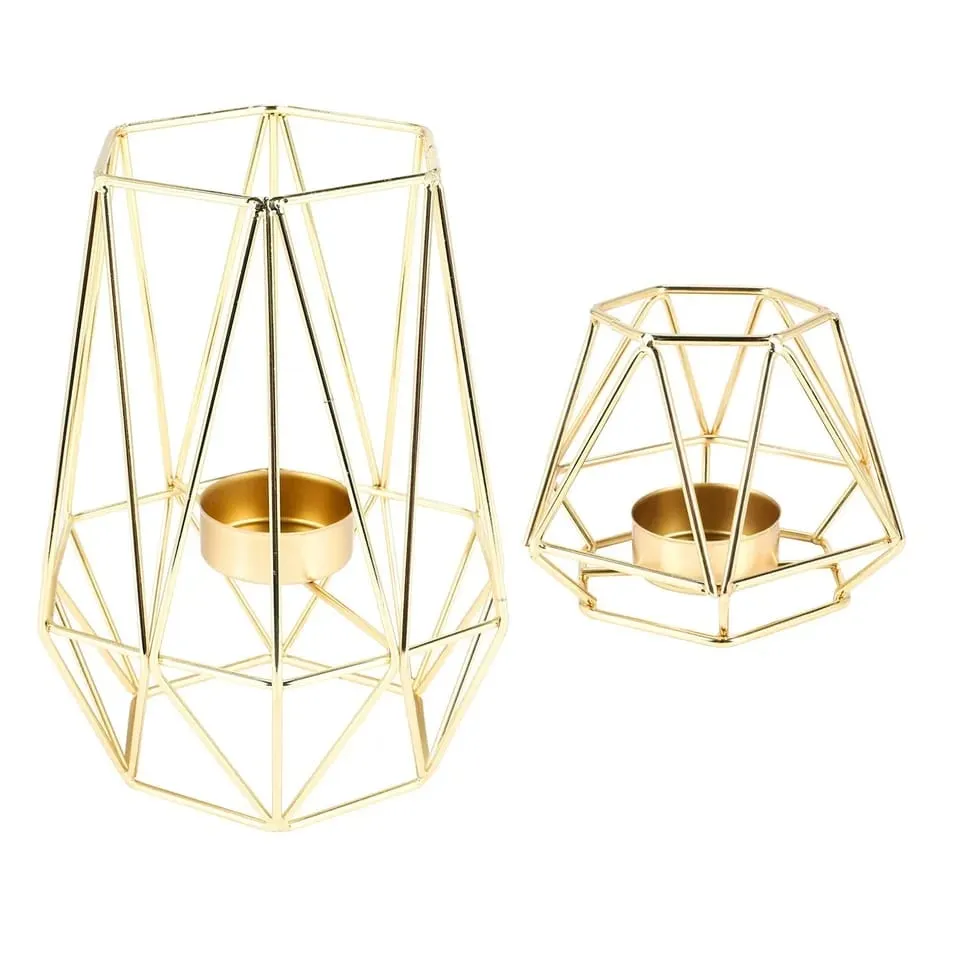 Hexagon Shaped Metal Candle Stand-(14306)Golden(SA2405-17)