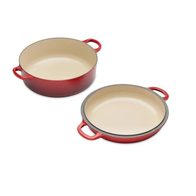 Le Creuset Signature Cast Iron Shallow Casserole with Reversible Baking Lid 26cm Cerise